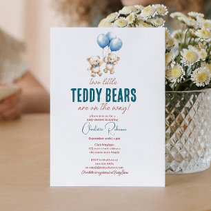 Convite Dois Pequenos Ursos de Teddy Gêmeos Chá de fraldas