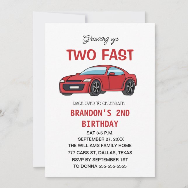 Convite Dois Rapazes segundos aniversários De Carro Race (Frente)