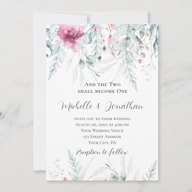 Convite Dois Se Tornaram Um Casamento Cristão De Bíblia Fl (Frente)