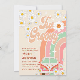 Convite Dois segundo aniversário cor-de-rosa Daisy Rainbow