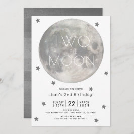 Convite Dois segundo aniversário da Moon White Silver Boy