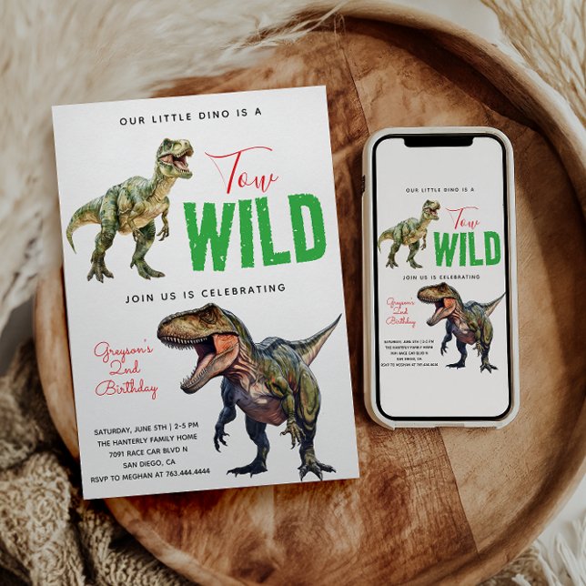 Convite Dois segundo aniversário de Dinossauro do Partido  (Criador carregado)