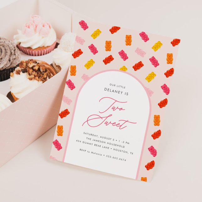 Convite Dois segundo aniversário Doce Gummy Bear Girls (Criador carregado)