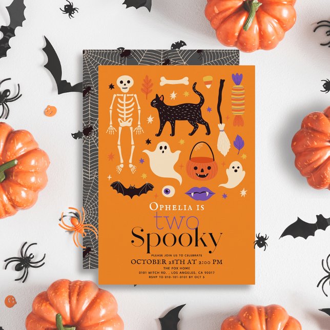 Convite Dois segundo aniversário Laranja de Halloween Spoo (Criador carregado)