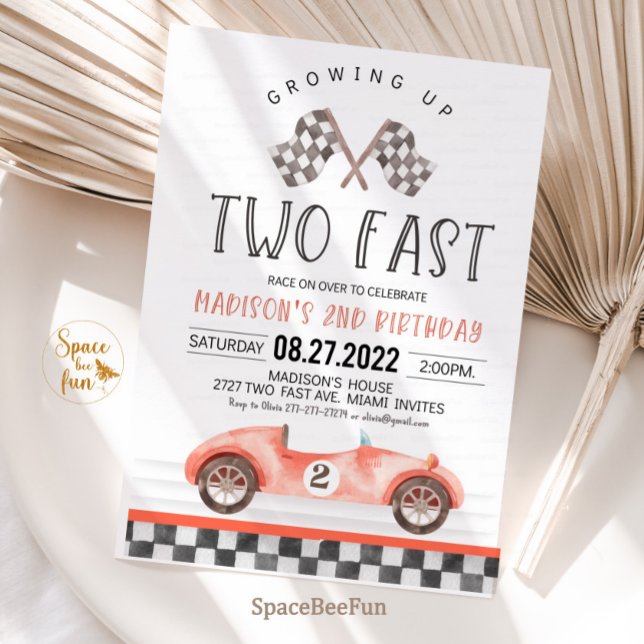 Convite Dois segundo aniversário Rápido de Carro de Convoc (Two Fast Birthday Invitation Race Car 2nd Birthday Invite Racing Car Vintage Racecar 
)
