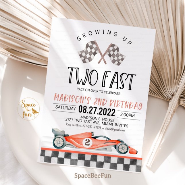 Convite Dois segundo aniversário Rápido de Carro de Convoc (Two Fast Birthday Invitation Race Car 2nd Birthday Invite Racing Car Vintage Racecar 
)
