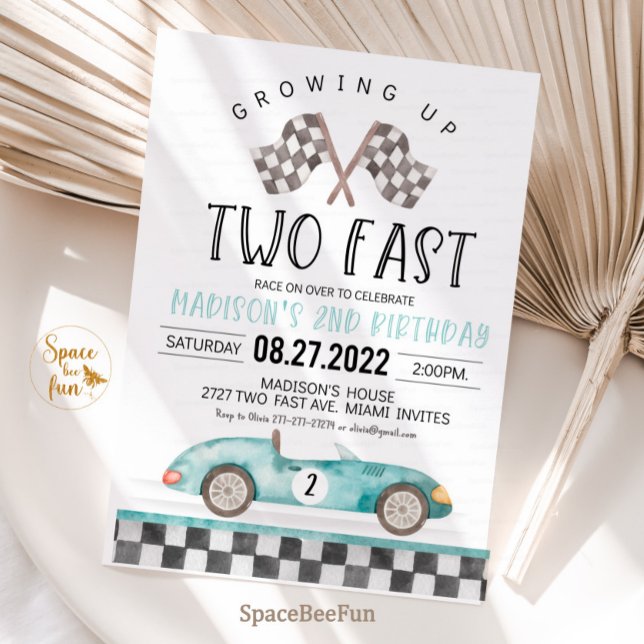 Convite DOIS segundo aniversário Rápido de Carro de Convoc (TWO Fast Birthday Invitation Race Car 2nd Birthday Invite Racing Car Vintage Racecar )
