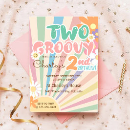 Convite Dois segundo aniversário Retro Sunshine Daisy Boho