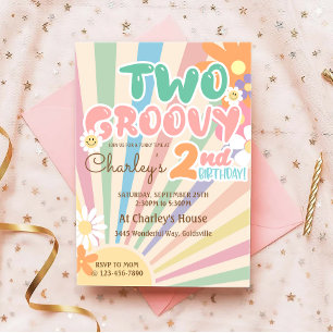 Convite Dois segundo aniversário Retro Sunshine Daisy Boho