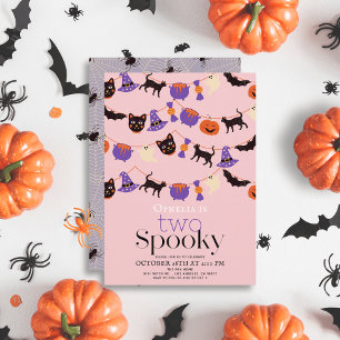 Convite Dois segundo aniversário Rosa de Halloween Spooky