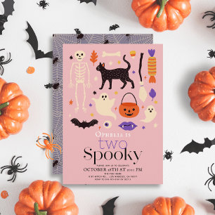 Convite Dois segundo aniversário Rosa de Halloween Spooky