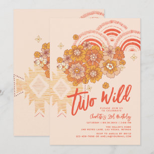 Convite Dois segundo aniversário Wild Boho Floral Groovy P