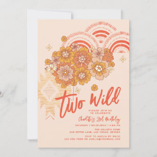 Convite Dois segundo aniversário Wild Boho Floral Groovy P