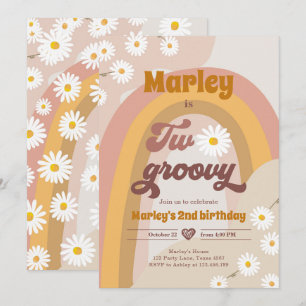 Convite Dois segundo de aniversário de 2 Groovy Retro Boh