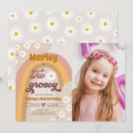 Convite Dois segundo de aniversário de 2 Groovy Retro Boho