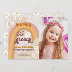 Convite Dois segundo de aniversário de 2 Groovy Retro Boho