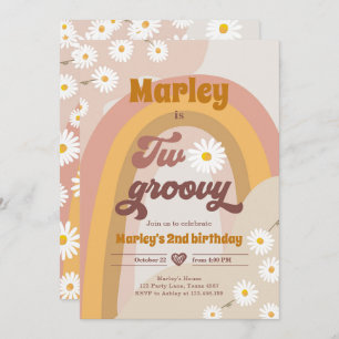 Convite Dois segundo de aniversário de 2 Groovy Retro Boho
