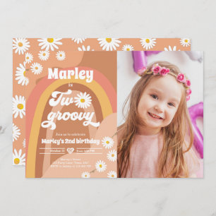 Convite Dois segundo de aniversário de 2 Groovy Retro Boho