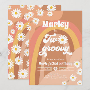 Convite Dois segundo de aniversário de Groovy Retro Boho 