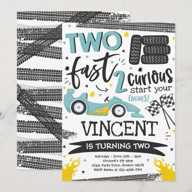 Convite Dois segundos aniversários de Carro Azul Race Fest (Frente/Verso)