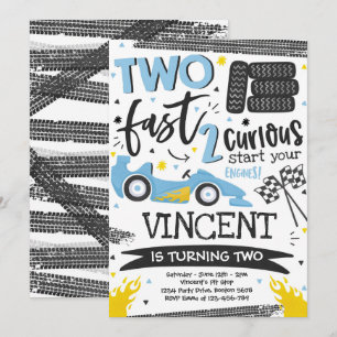 Convite Dois segundos aniversários de Carro de Corrida Az