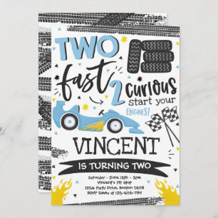 Convite Dois segundos aniversários de Carro de Corrida Azu