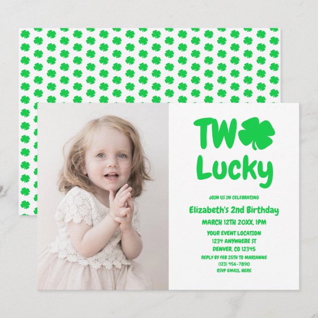 Convite Dois segundos aniversários de Dia de São Patrício  (Frente/Verso)