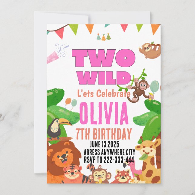 Convite Dois segundos aniversários de Safari Selvagens (Frente)