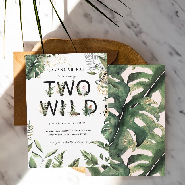 Convite Dois segundos aniversários de verde tropical selva (Criador carregado)