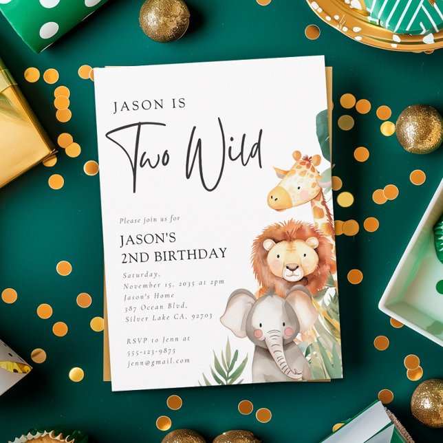 Convite Dois segundos aniversários Selvagens de Animais Sa (Criador carregado)