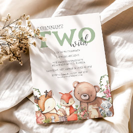 Convite Dois selvagens | Woodland Animal Aniversário de cr