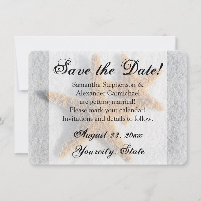 Convite Dois Starfish Areia, Praia Salvar a Data (Frente)