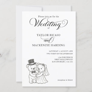Convite Dois Teddy Bears Bride e Casamento de Groom