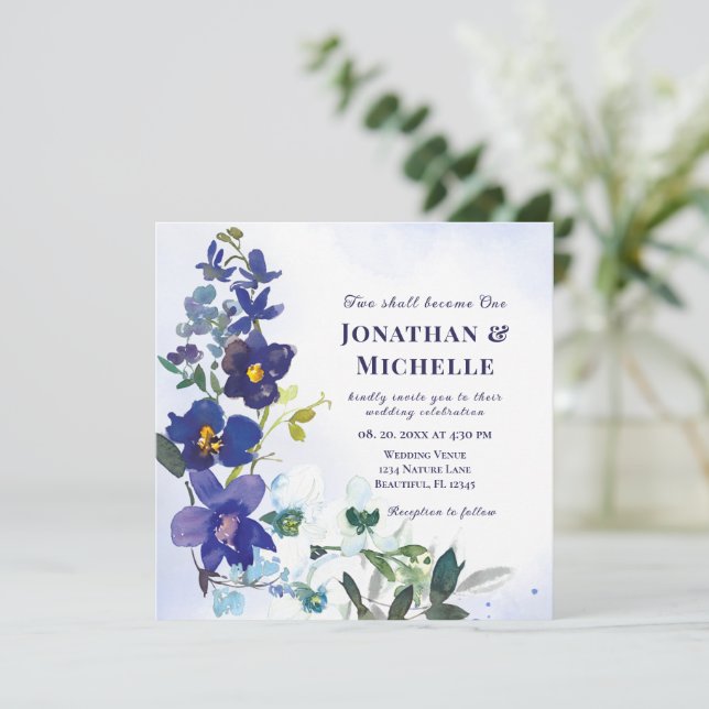 Convite Dois Tornaram-Se Um Casamento Cristão Floral Roxo (Em pé/Frente)