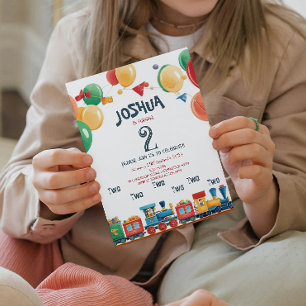 Convite Dois Trem de Brinquedo, 2º Aniversário de criança