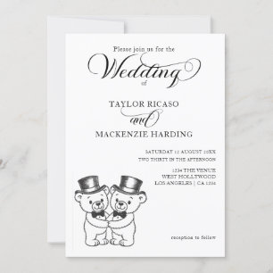 Convite Dois Ursos de Teddy no Casamento dos Chapéus Mais