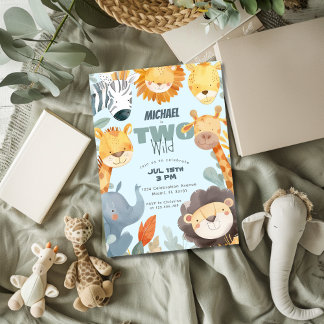 Convite Dois Wild Safari Boys segundo Segundo Aniversário