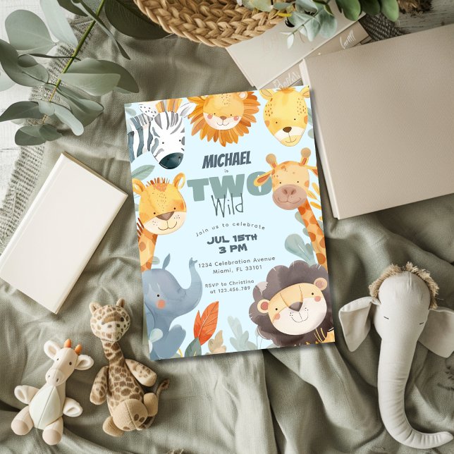 Convite Dois Wild Safari Boys segundo Segundo Aniversário  (Criador carregado)