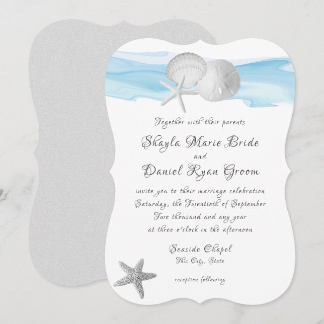 Convite Dólar de areia e Caribe de Starfish Praia Azul (Frente/Verso)