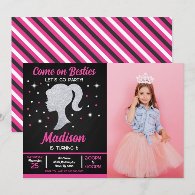 Convite Doll Besties Fashion Party Photo Birthday  (Frente/Verso)