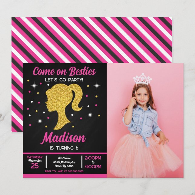 Convite Doll Besties Fashion Party Photo Birthday (Frente/Verso)