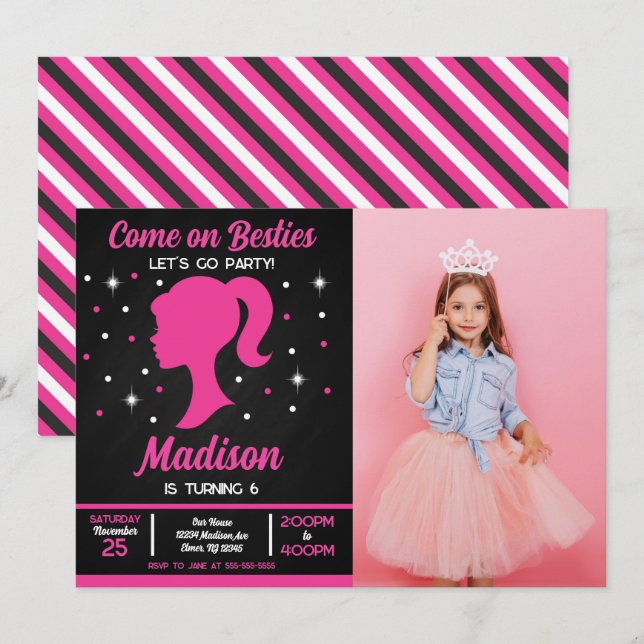 Convite Doll Besties Fashion Party Photo Birthday  (Frente/Verso)