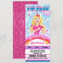 Convite Doll Pink Glitter Movie Star Tíquetes VIP Aniversá