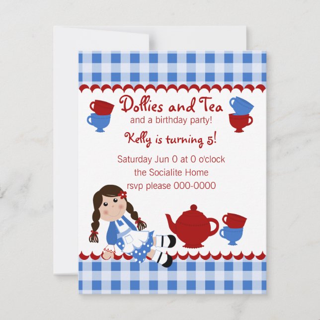 Convite Dollies Tea Party (Frente)