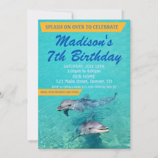 Convite Dolphin birthday invitation Pool party invite