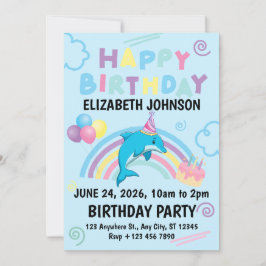 Convite Dolphin Birthday Party Invitation in Blue