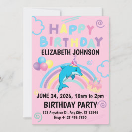 Convite Dolphin Birthday Party Invitation in Pink