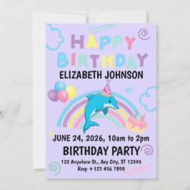 Convite Dolphin Birthday Party Invitation in Purple