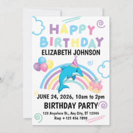 Convite Dolphin Birthday Party Invitation in White