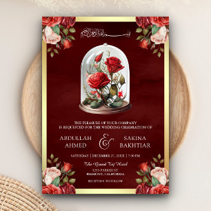 Convite Dome de Vidro Rosa Vermelho Código QR Casamento Mu